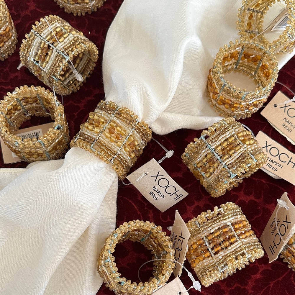 Gold Beaded Napkin Rings Set of 12 NWT
